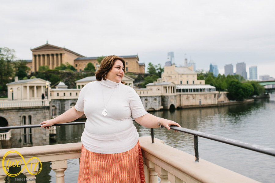 portrait of a woman during her Philadelphia Water Works engagement photoshoot 