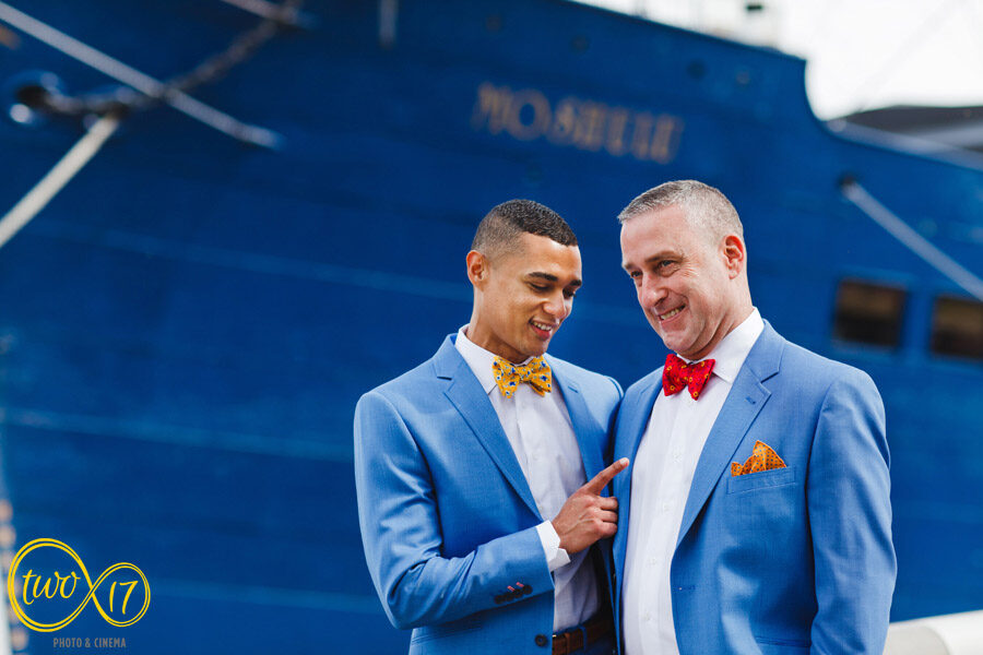 same sex wedding portrait of two grooms at their Philadelphia spring wedding