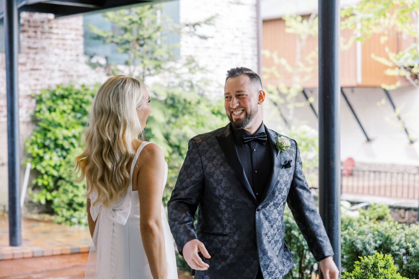 Matt sees Cailtin for the first time on their rainy day wedding in New Hope, PA.