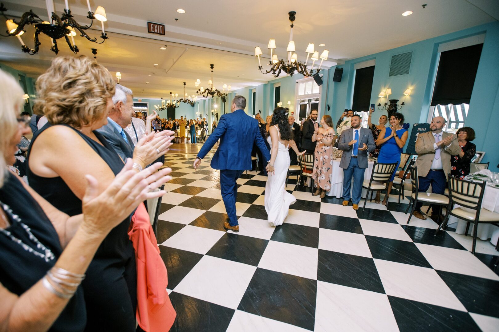 Bride and groom's grand entrance to their Congress Hall wedding reception.