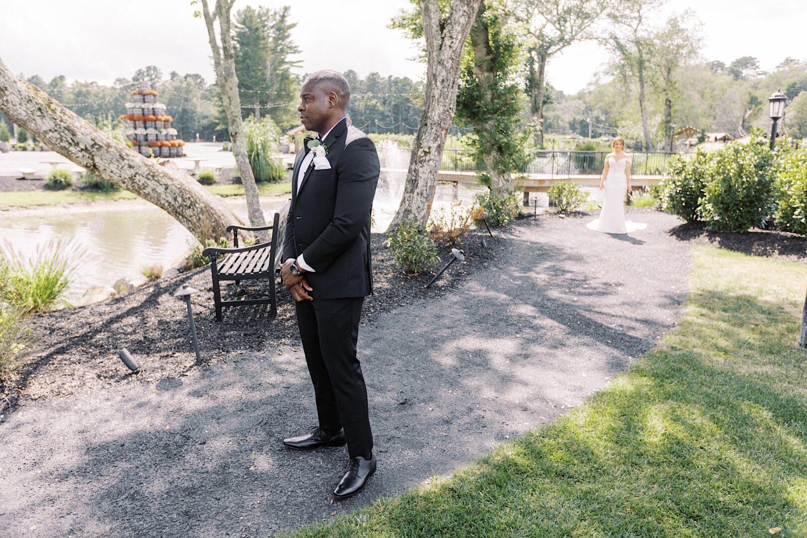 A first look between a bride and groom at a Renault Winery wedding.