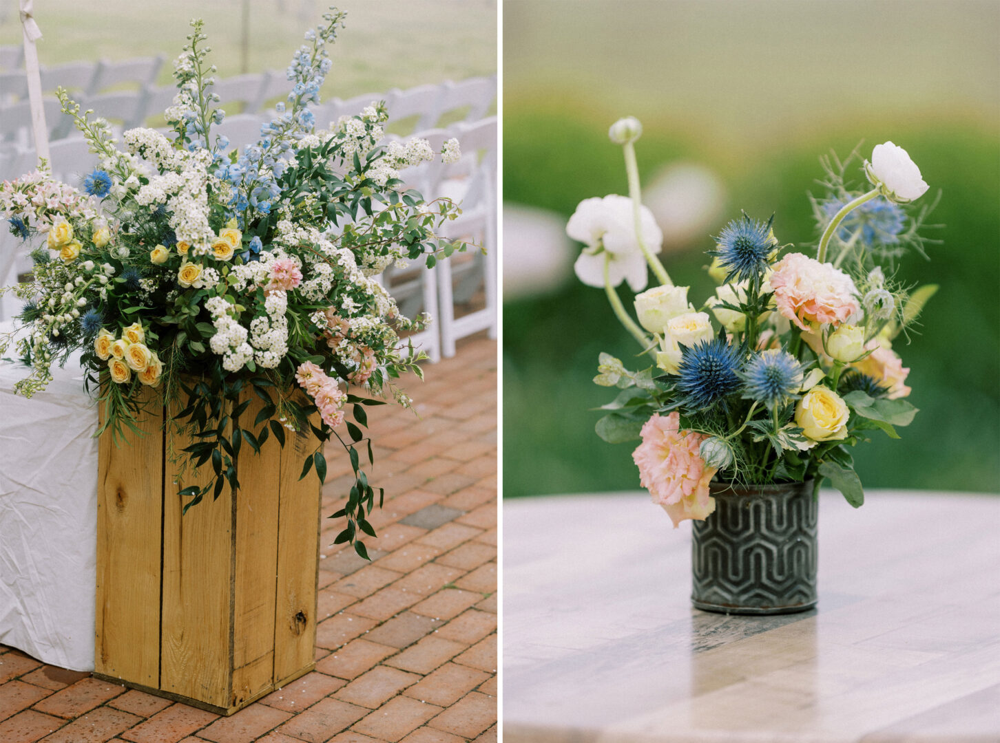 A Garden Party florals for a tented wedding at Willow Creek Winery.