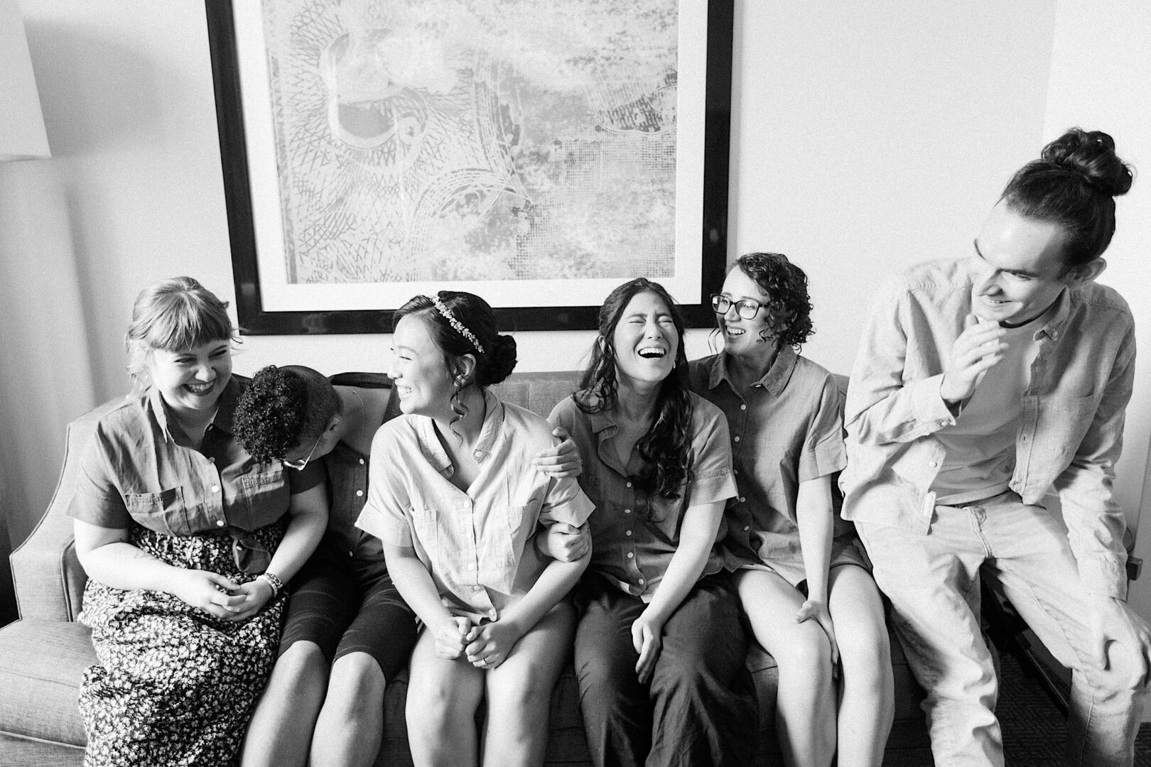 Bridal party laughing together at the Ritz-Carlton in Philadelphia by Two17 Photo & Cinema