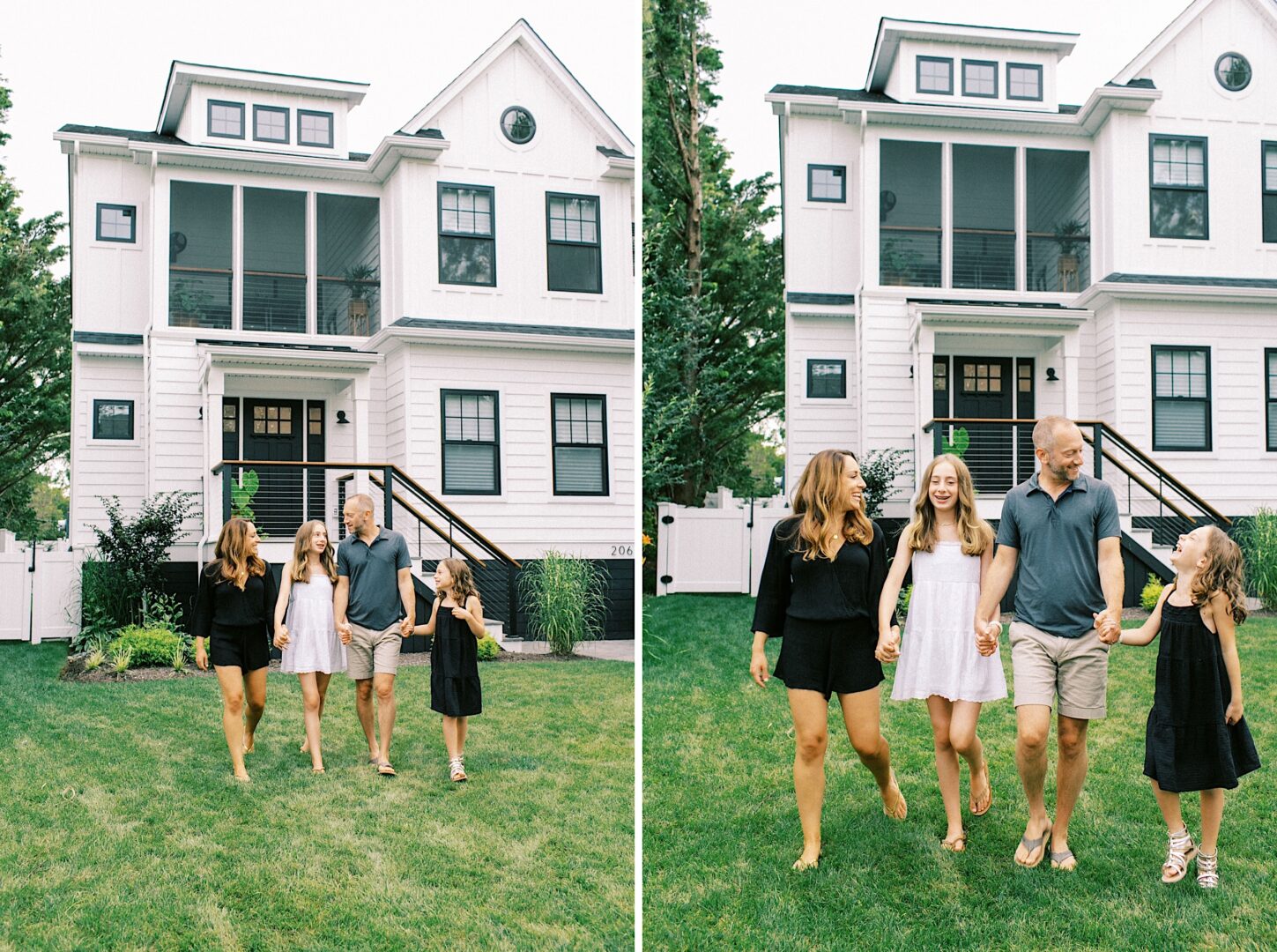 Family walking on the lawn during a family session at their house in Cape May