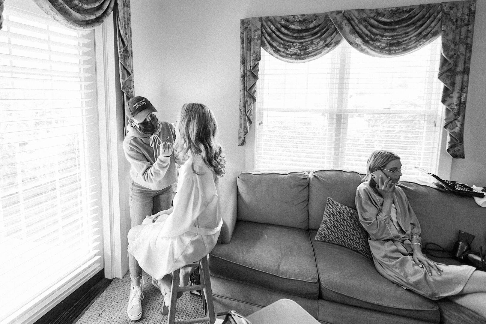 Bride getting ready at the Joseph Ambler in the morning of a country club wedding in Lansdale