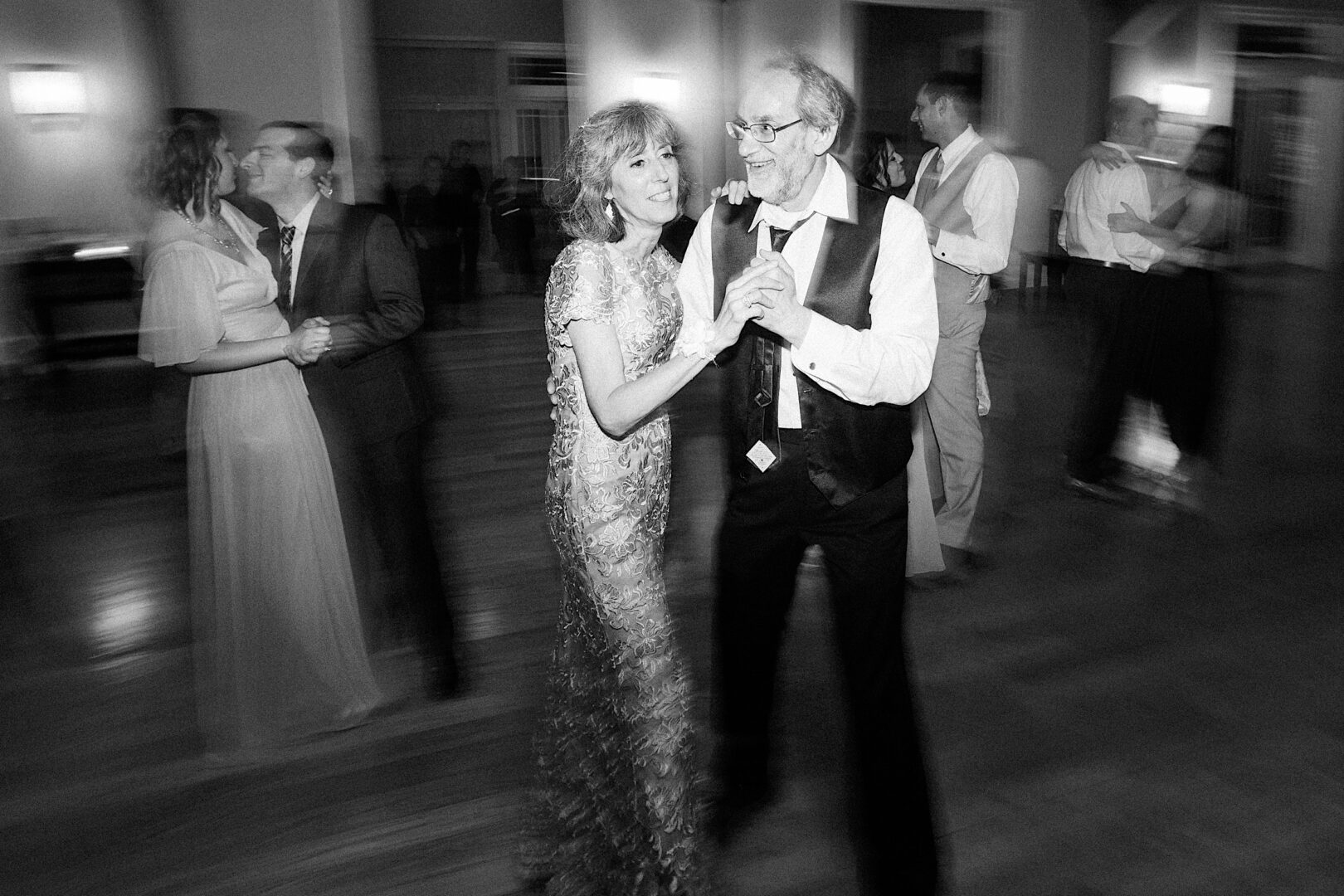 Guests slow-dancing at a coastal wedding outside of Philadelphia